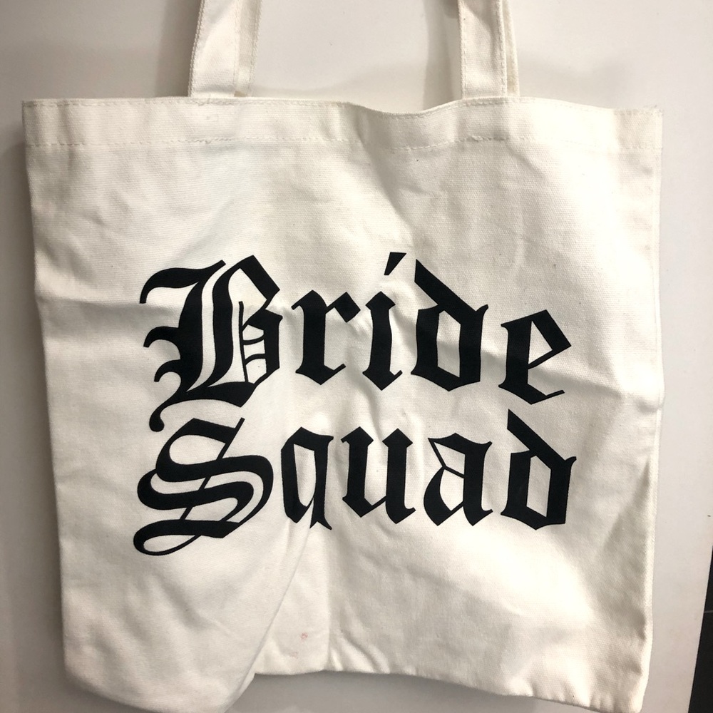 Bride squad white tote bag